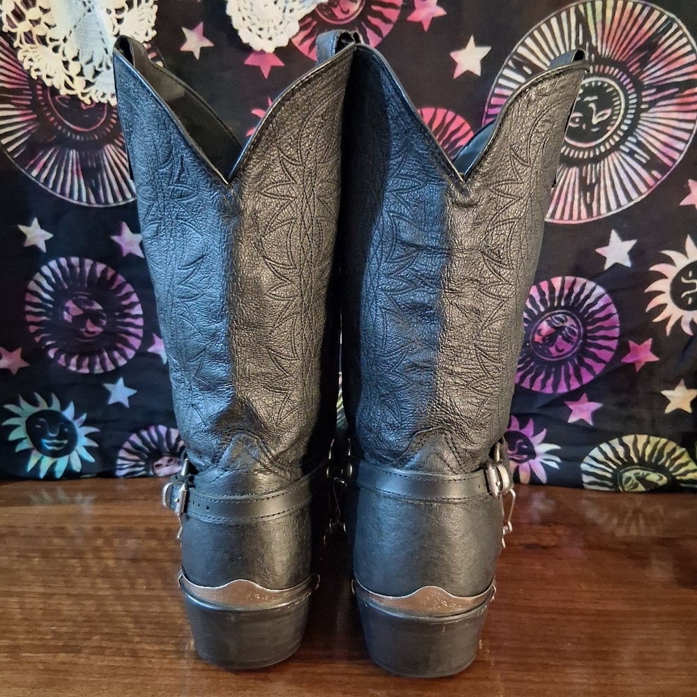 Dingo Suiter Black Leather Boots Chain Concho Collar Metal Tip Size 11 EW Mens - Picture 5 of 13